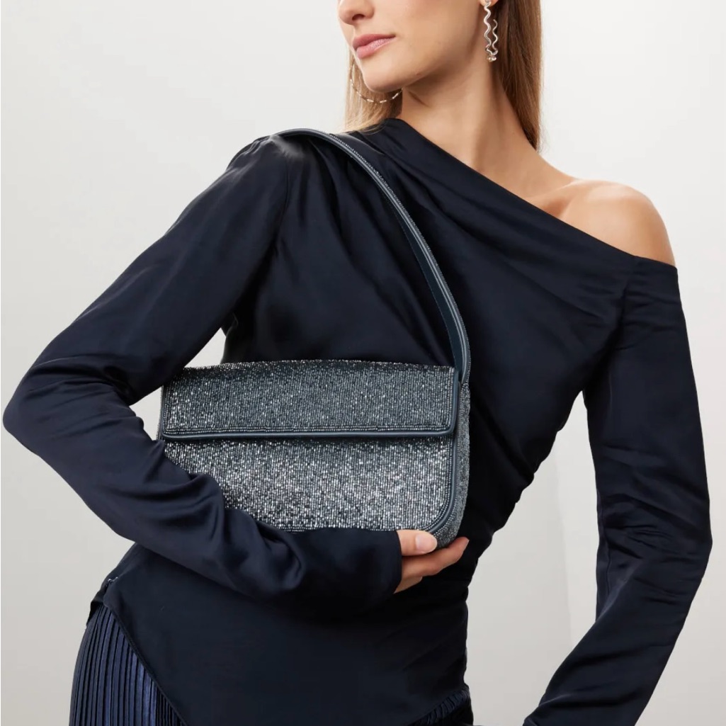 Staud Navy Beaded Tommy Bag
